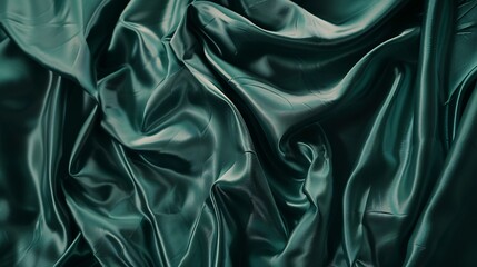 Wall Mural - Dark emerald green silk satin Smooth silky fabric Luxury background with space for design Flat lay top view table Christmas : Generative AI