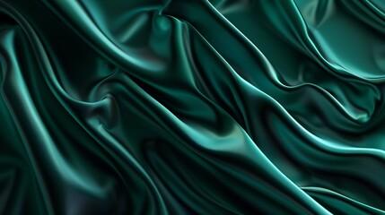 Poster - Blue green silk satin Soft wavy folds Shiny silky fabric Dark teal color elegant background with space for design Curtain Drapery Christmas valentine anniversary celebration concept : Generative AI
