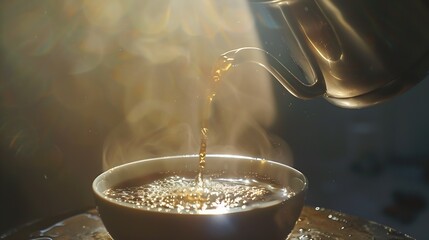 Poster - Making pour over coffee with hot water being poured from a kettle : Generative AI