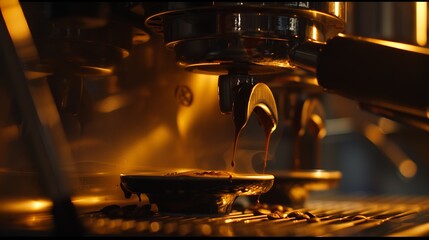 Poster - Close up view of barista making coffee Professional coffeemaking machine : Generative AI