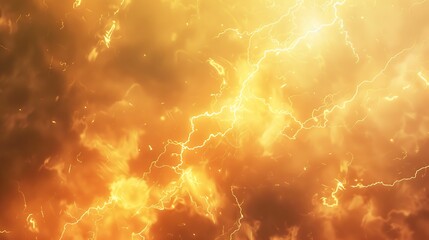 Poster - Gray yellow orange sky with clouds view Dramatic skies background with space for design Dark gloomy storm clouds Lightning fire bright flash explosion in the sky Armageddon horror scar : Generative AI