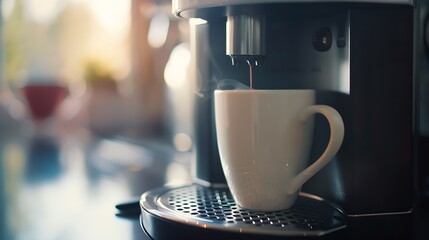 Poster - black coffee in white cup on coffee maker : Generative AI