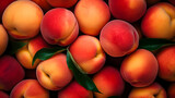 Table adorned with fresh peaches, apricots, and apples - a vibrant display of organic, ripe, and juicy fruits at a local market, radiating health and summery goodness amid a backdrop of green freshnes