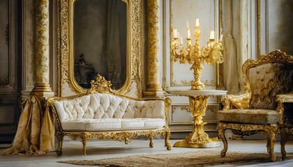 interior of a hotel room, wallpaper Starlit Seating: French Country Sofa Glamour in Hollywood