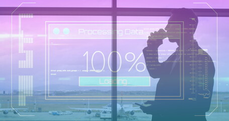 Poster - Image of data processing on screen over man using smartphone