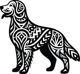 Wall Mural - retriever, labrador, dog, animal silhouette in ethnic tribal tattoo, 