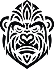 Gorilla Monkey, Animal Silhouette In Ethnic Tribal Tattoo, 