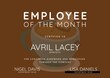 Employee of the month, barista text with name and details over coffee cup on brown background