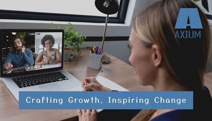 Poster - Composite of crafting growth inspiring change text over diverse businesspeople in office