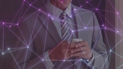 Poster - Animation of network of connections over caucasian businessman using smartphone