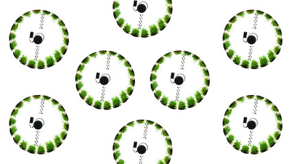 Poster - Abstract spinning wheels with green vegetation. Media. Concept of modern green farm.