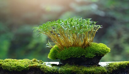 Mossy moss wet plant on transparent background decoration nature outdoor. Green tropical aquarium plant, mosses .