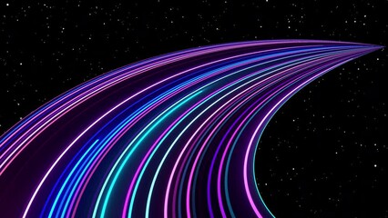Wall Mural - curve neon lines with glowing speed trails. appear, slide up and fade way center. traveling through 