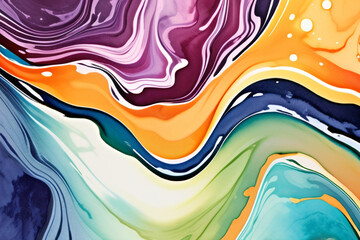 Closeup of abstract watercolor paint background texture with liquid fluid marbled paper texture banner texture. Generative AI (생성형 AI)