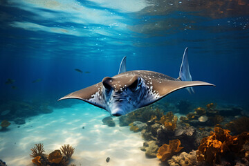 Poster - Southern Stingray gliding over the sandy seabed