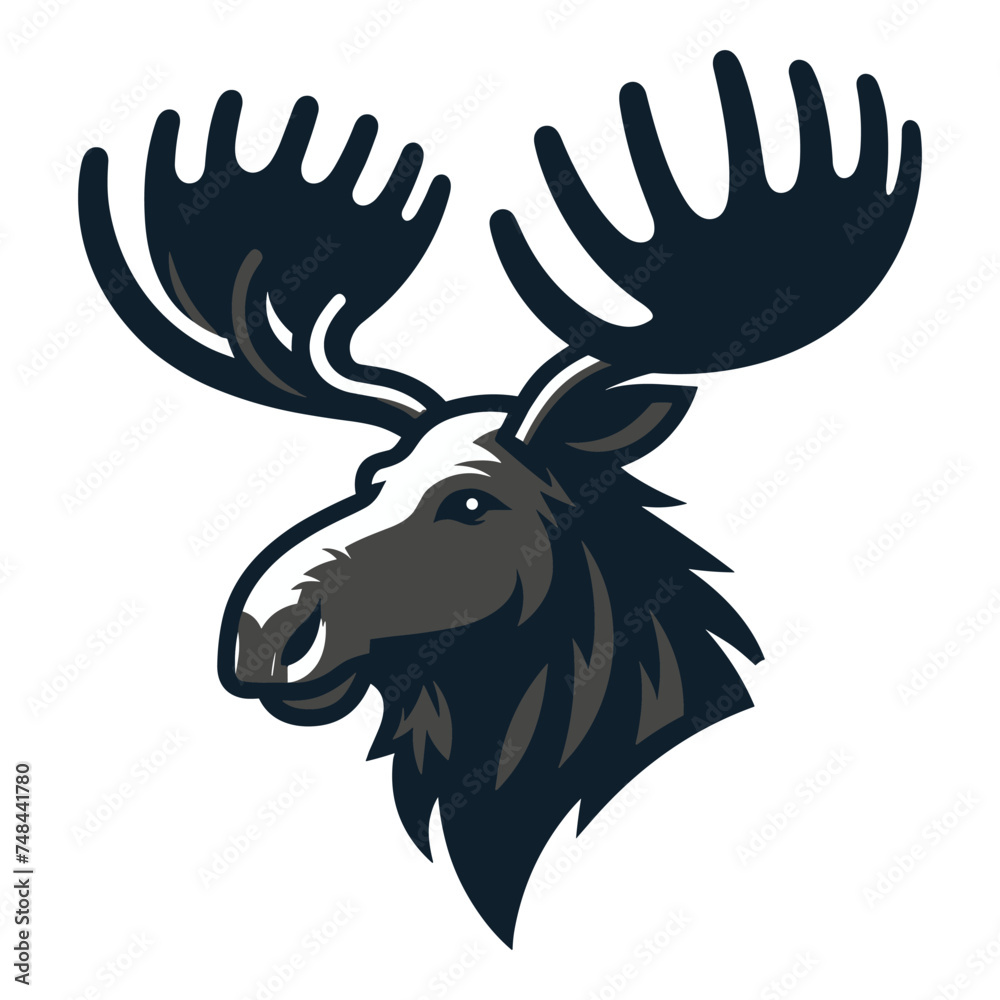 Moose buck elk head face vector illustration, zoology illustration ...