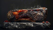 Bistecca Alla Fiorentina sizzling Roast Beef on Wood Board. A beautifully seared medium-rare steak boasts a charred crust as it streams on a wooden cutting board.