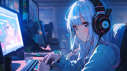 Canvas Print - cute anime girls playing games