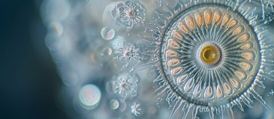 Wall Mural - Macro shot of beautiful dandelion flower in bloom with dew drops on petals