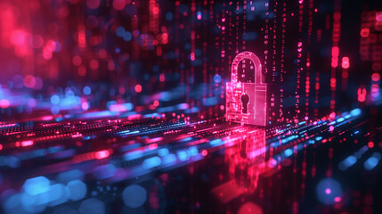 Poster - A conceptual cyber security image with a glowing digital padlock, representing data protection in the digital age.