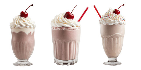 Wall Mural - strawberry milkshake with cream isolated on transparent background