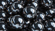 Close-up view of numerous reflective black spheres packed tightly. generative ai 