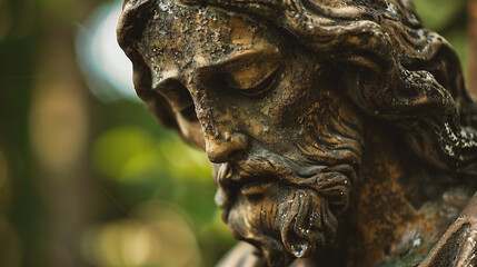 Wall Mural - close up of a statue in a cemetery with shallow depth of field