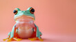 Green frog leaping on pastel background, celebrating February 29, leap year, surrounded by vibrant hues, creating an enchanting scene. Generative Ai

