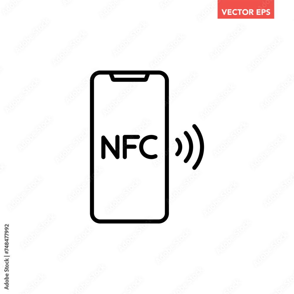 Black single nfc payment line icon , simple technology e-payment flat ...