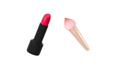 Sticker - Lipstick and cosmetic brush, cosmetic applicator, 3d rendering.