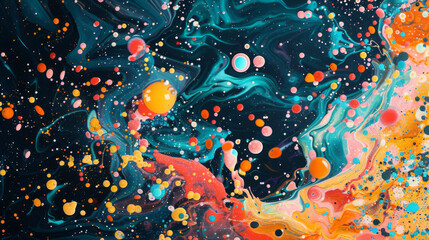 Poster - Bright colors in a field of water swirling in the air.