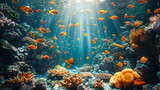 Fototapeta Fototapety do akwarium -  dive underwater with Nemo fishes in the coral reef  and sun raysTravel lifestyle, watersport adventure, swim activity on a summer beach holiday in Thailand