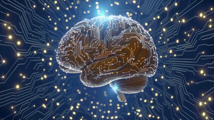 Poster - synergies of human mind with circuit board background, futuristic, technology
