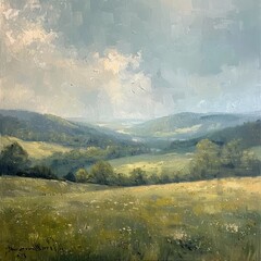 Wall Mural - sunset over the meadow: a breathtaking landscape bathed in the warm glow of the setting sun. nestled