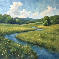 Wall Mural - sunset over the meadow: a breathtaking landscape bathed in the warm glow of the setting sun. nestled