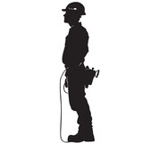Fototapeta Pokój dzieciecy - black silhouette of a Electrician with thick outline side view isolated