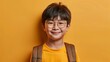 Smiling Asian Boy with Backpack and Glasses Generative AI