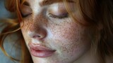 Fototapeta Miasto - Close-up of a Girl's Freckled Skin Generative AI