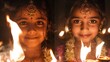 Indian Girls Celebrate Diwali with Traditional Bonfire Generative AI