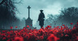Remembrance Day, War memorial silhouette evokes reverence and honor
