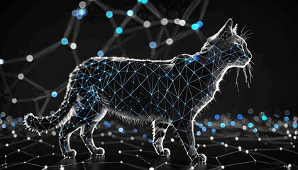 Poster - Unreal Engine Art: Black and White Cat in Dataviz Style