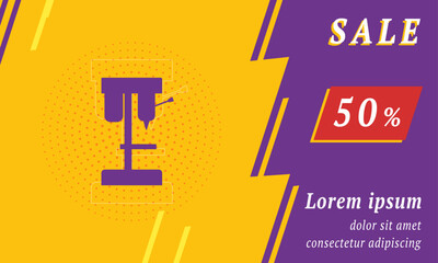 Poster - Sale promotion banner with place for your text. On the left is the boring mill symbol. Promotional text with discount percentage on the right side. Vector illustration on yellow background