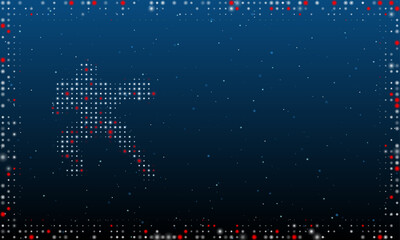 Poster - On the left is the combat robot symbol filled with white dots. Pointillism style. Abstract futuristic frame of dots and circles. Some dots is red. Vector illustration on blue background with stars
