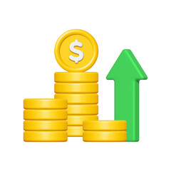 Wall Mural - 3d money growth with arrow. gold coins. business and finance concept. investment profit. isolated on