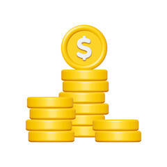 Wall Mural - 3d stack of gold coins with dollar sign isolated on transparent background. business and finance con