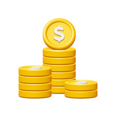 Wall Mural - 3d stack of gold coins with dollar sign isolated on transparent background. business and finance con