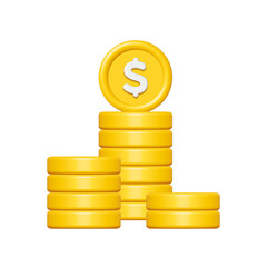 Wall Mural - 3d stack of gold coins with dollar sign isolated on transparent background. business and finance con