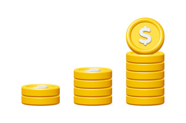 Wall Mural - 3d stack of gold coins with dollar sign isolated on transparent background. business and finance con