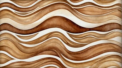 Wall Mural - Brown water waves hand painted watercolor design background pattern from Generative AI