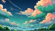 Quirky cute anime green clouds on the sky from Generative AI